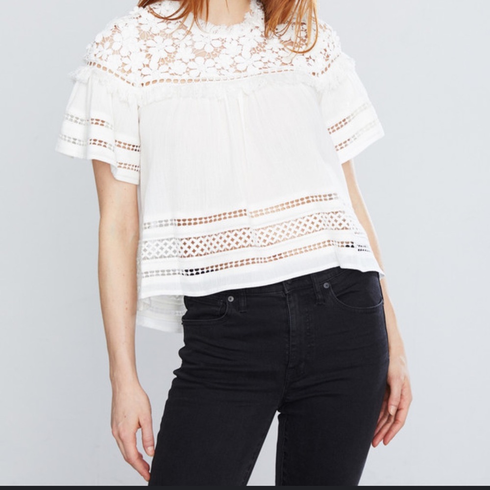 SEA New York White Lace and Gauze Top